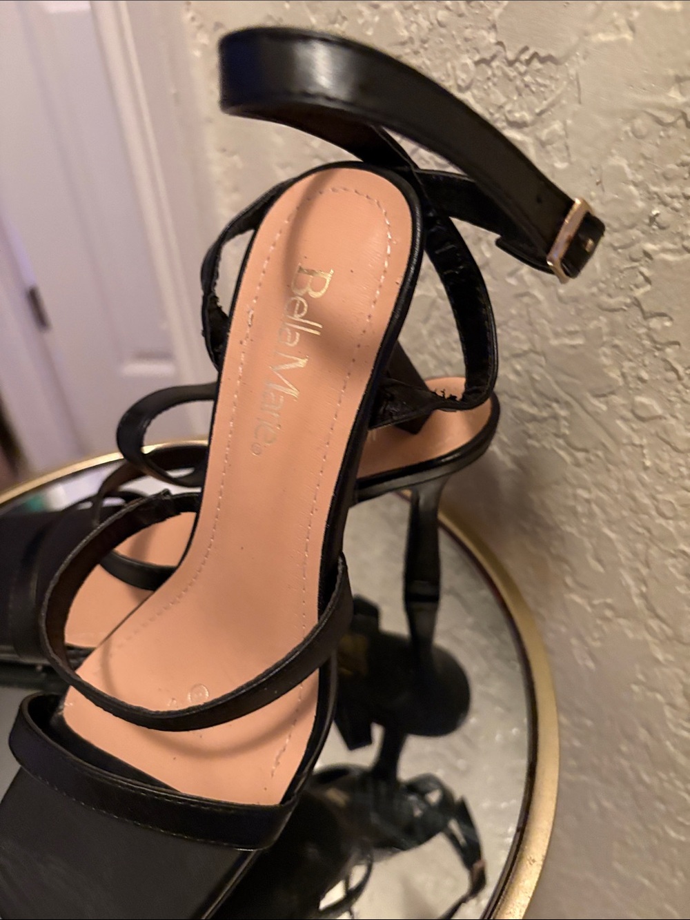 Bella Marie Black Strappy Square Toe Heels - Picture 2 of 6